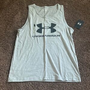 NWT Light Gray and Black Under Armour Loose Sleeveless Tank Top for Men